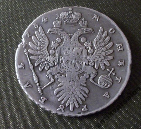 Рубль 1734 г Анна ОРИГИНАЛ. Со скошенным лбом.